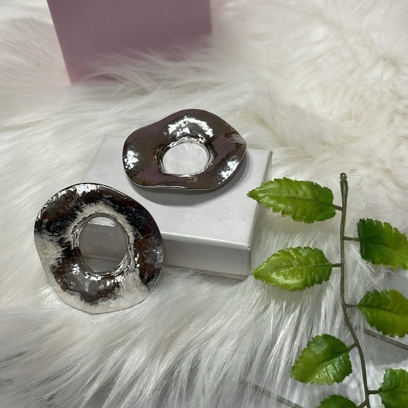 Zara Silver Circle Statement Earrings - Picture 5 of 10